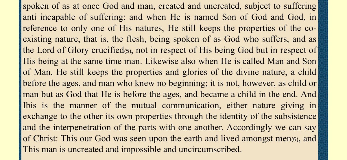 In On the Orthodox Faith Bk3 Ch4 St John Damascus states: And in this the manner of the mutual communication, either nature giving in exchange to the other its own properties through the identity of the subsistence and the interpenetration of the parts with one another.