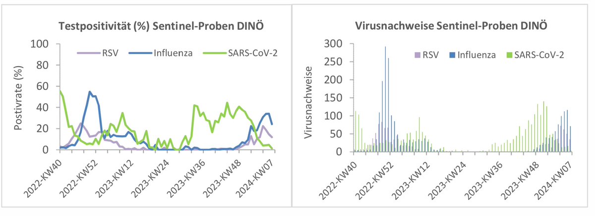 AberleJudith's tweet photo. Sentineldaten fĂŒr Ăsterreich KW7
Nach wie vor hohe Influenza AktivitÀt
24% der Proben sind Influenza-positiv
A/H1N1 AktivitĂ€t in KW7âŹïž
RSV 12%
SARS-CoV2 1.4%
Vermehrt Atemwegserkrankungen durch saisonale CoVs 5%
Rhinoviren 8.5%
#Sentinelsystem #ZentrumVirologie #MonikaRedlberger https://t.co/zfl54LVJow