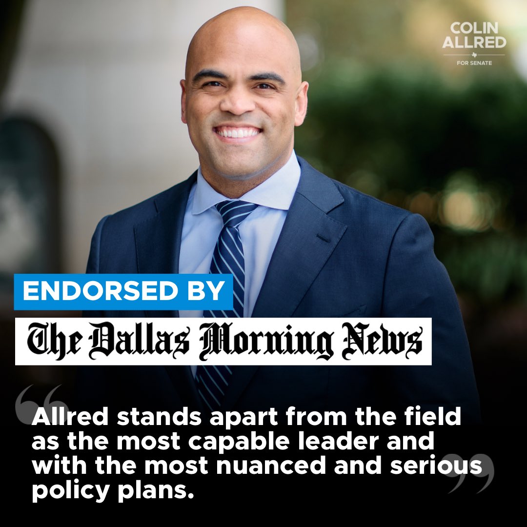 Thanks to this community, I was able to chase my version of the American dream and represent my home in Congress. I’ve delivered real results in the House, and I’ll do the same for Texans in the Senate. I’m proud to earn the endorsement of @dallasnews. dallasnews.com/opinion/editor…