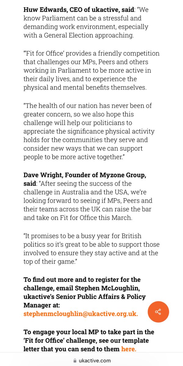 How FIT are our politicians?! 🤸🏾 @_ukactive is launching its ‘Fit For Office’ challenge for MPs, peers & their offices. Participants will get a MyZone-Switch heart rate monitor to measure their physical activity effort across March. Who’s up for it?! ℹ️ ukactive.com/news/ukactive-…