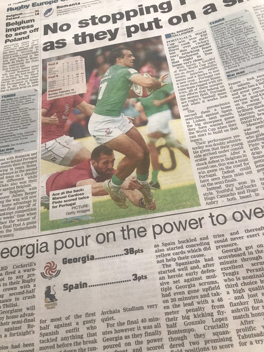 Many thanks to <a href="/gallagherbren58/">Brendan Gallagher</a> and <a href="/TheRugbyPaper/">The Rugby Paper</a> for their ongoing coverage of the <a href="/rugby_europe/">Rugby Europe</a> Championship, spreading the word of the development of rugby below the top tier.🇵🇱🇧🇪🇵🇹🇷🇴🇩🇪🇬🇪🇪🇸🇳🇱 #REC24