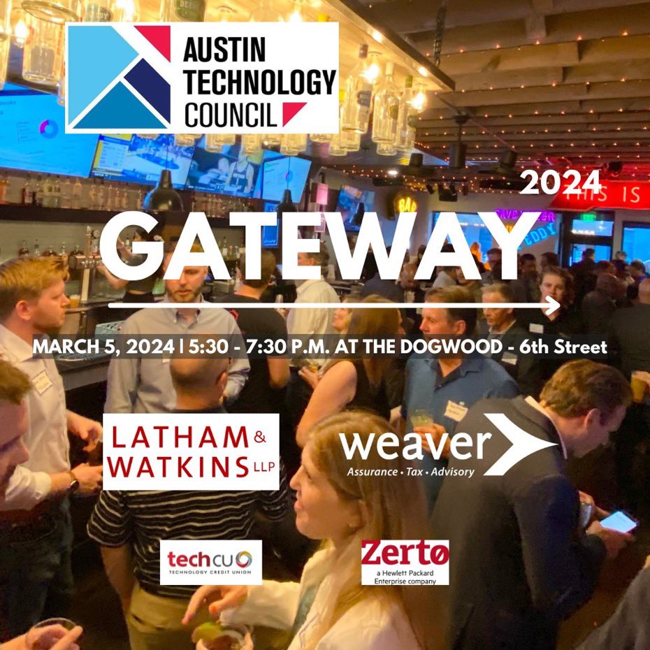 Hey Austin- get signed up for the @ATCouncil “Gateway Happy Hour” on March 5th.  #austintech #austin #austintexas atc.ticketbud.com/2024-gateway-h…
