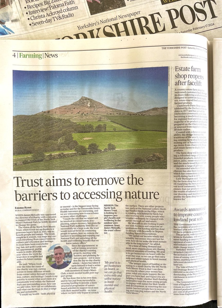 Hello we’re in the @yorkshirepost discussing health, nature connection and the North York Moors. Thanks to the YP for covering our new mission to improve mental and physical health outcomes by removing barriers and connecting people with nature and associated health benefits. 💚