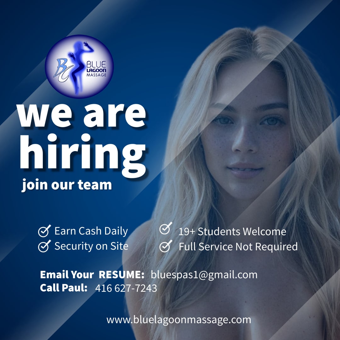 #HIRING ATTENDANTS
#Adult #Jobs #BodyRubJobs
📞416-627-7243
📱Email Photos & Resume: bluespas1@gmail.com
#MassageAttendants #MassageJobs
#AdultJobs #MississaugaJobs #BramptonJobs #OakvilleJobs #Vaughan #Peel #GTAJobs #TorontoJobs #MiltonON #Brampton #Mississauga #Oakville #GTA