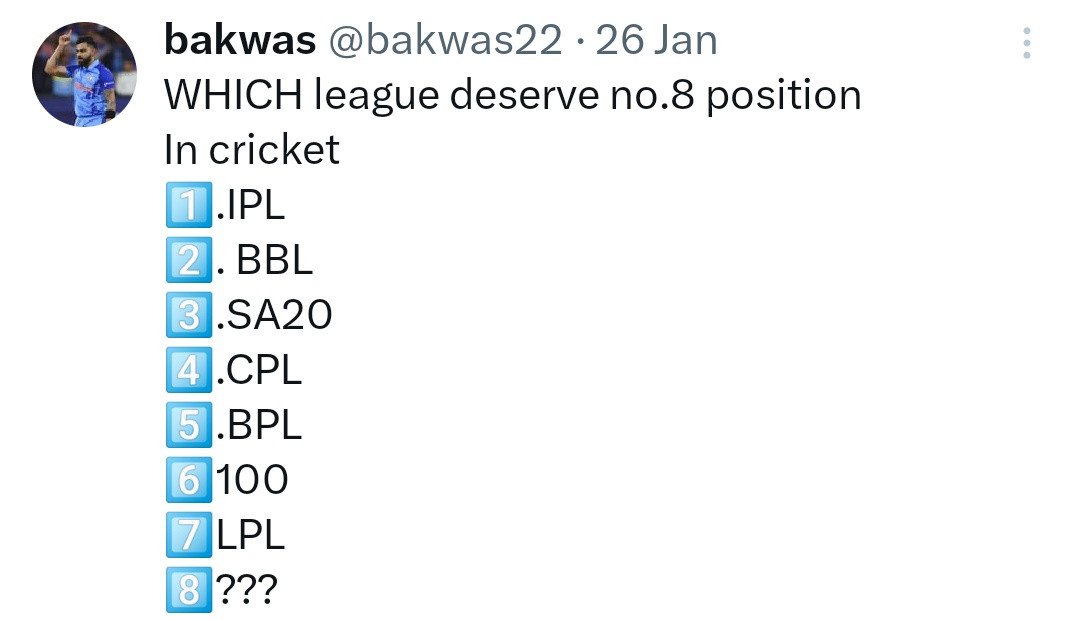 Can PSL reached to 8th position
In  top quality cricket league 
In 2024??
#PSL2024 #PSL9 #PSL9Updates 
#INDvENG #INDvsENGTest #TestCricket #Jaiswal #yashasvi 
#Ashwin #Rajkot #ViratKohli
#BabarAzam #BazBall 
#Kuldeep #YashasviJaiswal 
@123_at_perth @_FaridKhan 
@hamxashahbax21