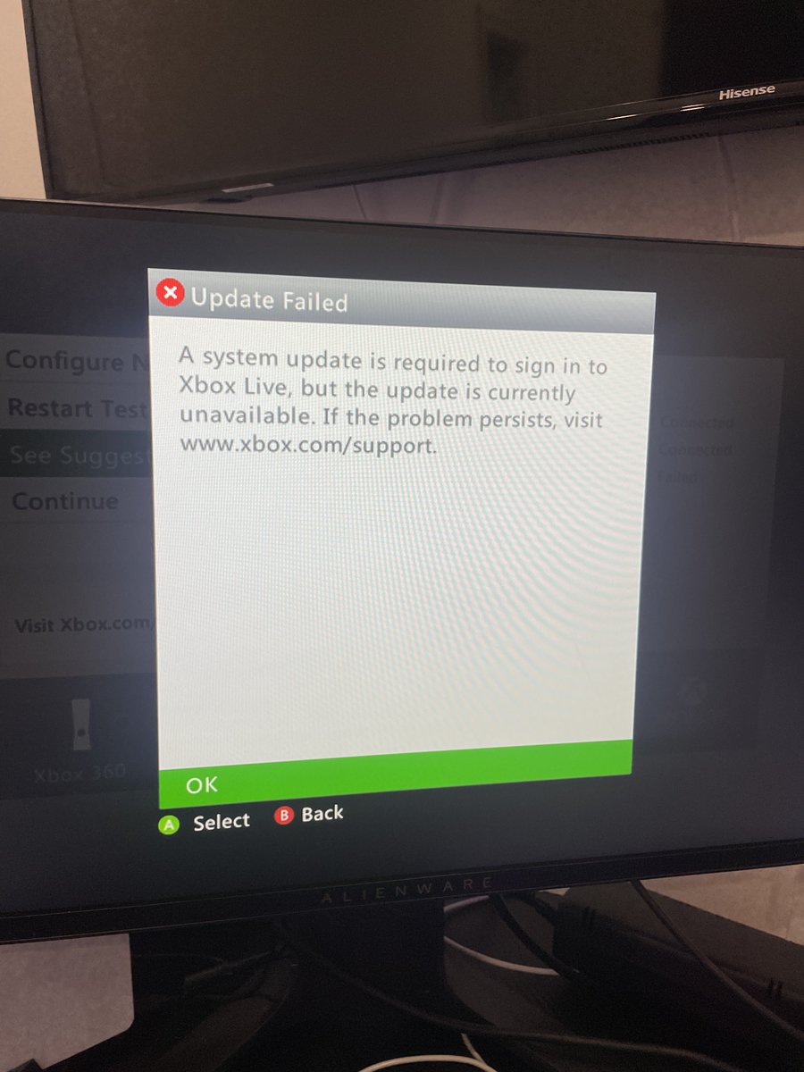 RehabInnit's tweet photo. i’ve bought 2 xbox 360s in the past 2 days and on both of them this pops up. the first time i thought maybe the console was banned from xbox live so i bought another one today, maybe im doing something wrong. if anyone can help me understand what’s going on or can help me fix it. https://t.co/iVO4P2yCqQ