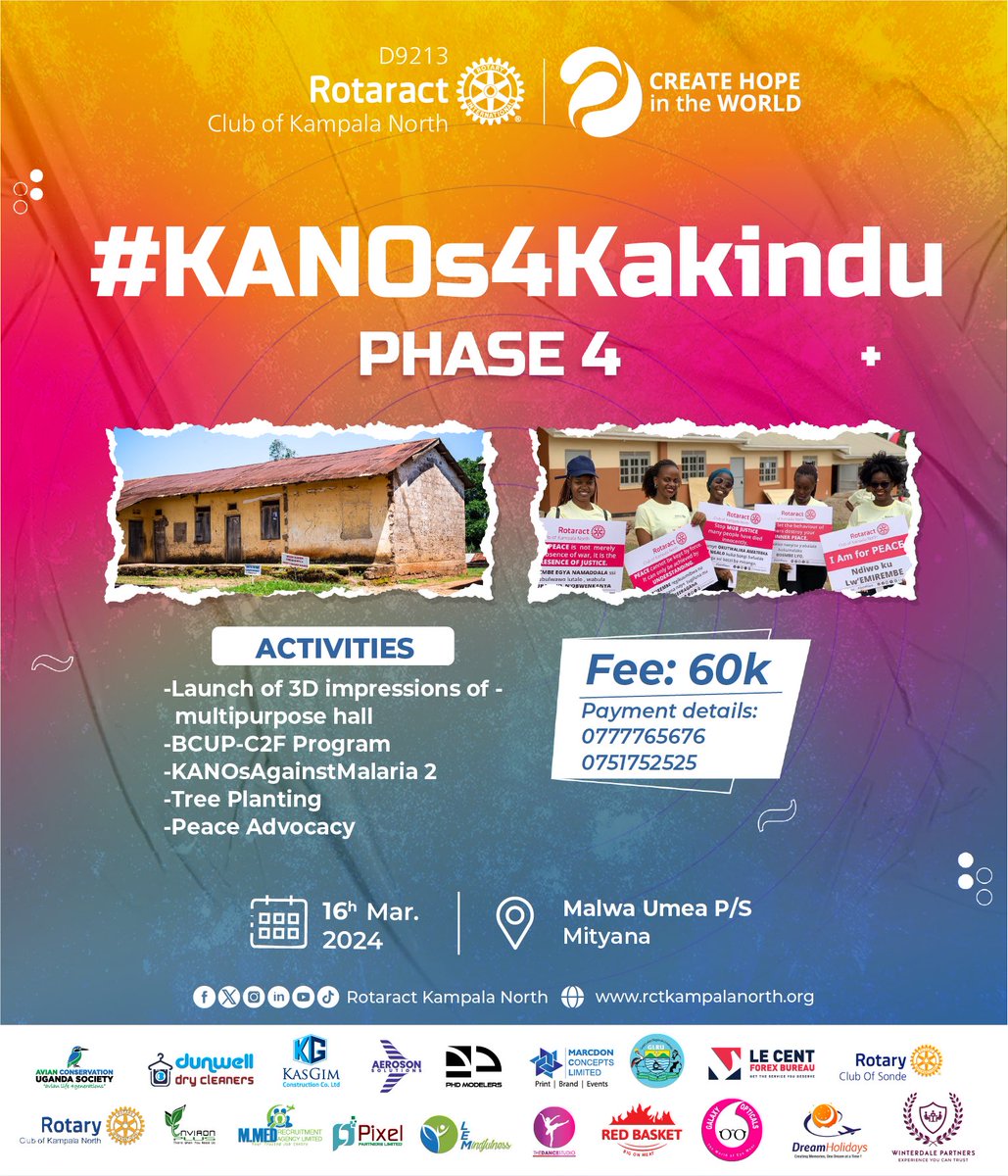 Hey awesome friends and partners in service! Get ready to rock with us on March 16th for the epic phase 4 of #KANOs4Kakindu! Exciting activities include: 🔅Launch of mind-blowing 3D hall impressions 🔅BCUP-C2F Program 🔅KANOsAgainstMalaria 2 🔅Tree Planting 🔅Peace Advocacy…