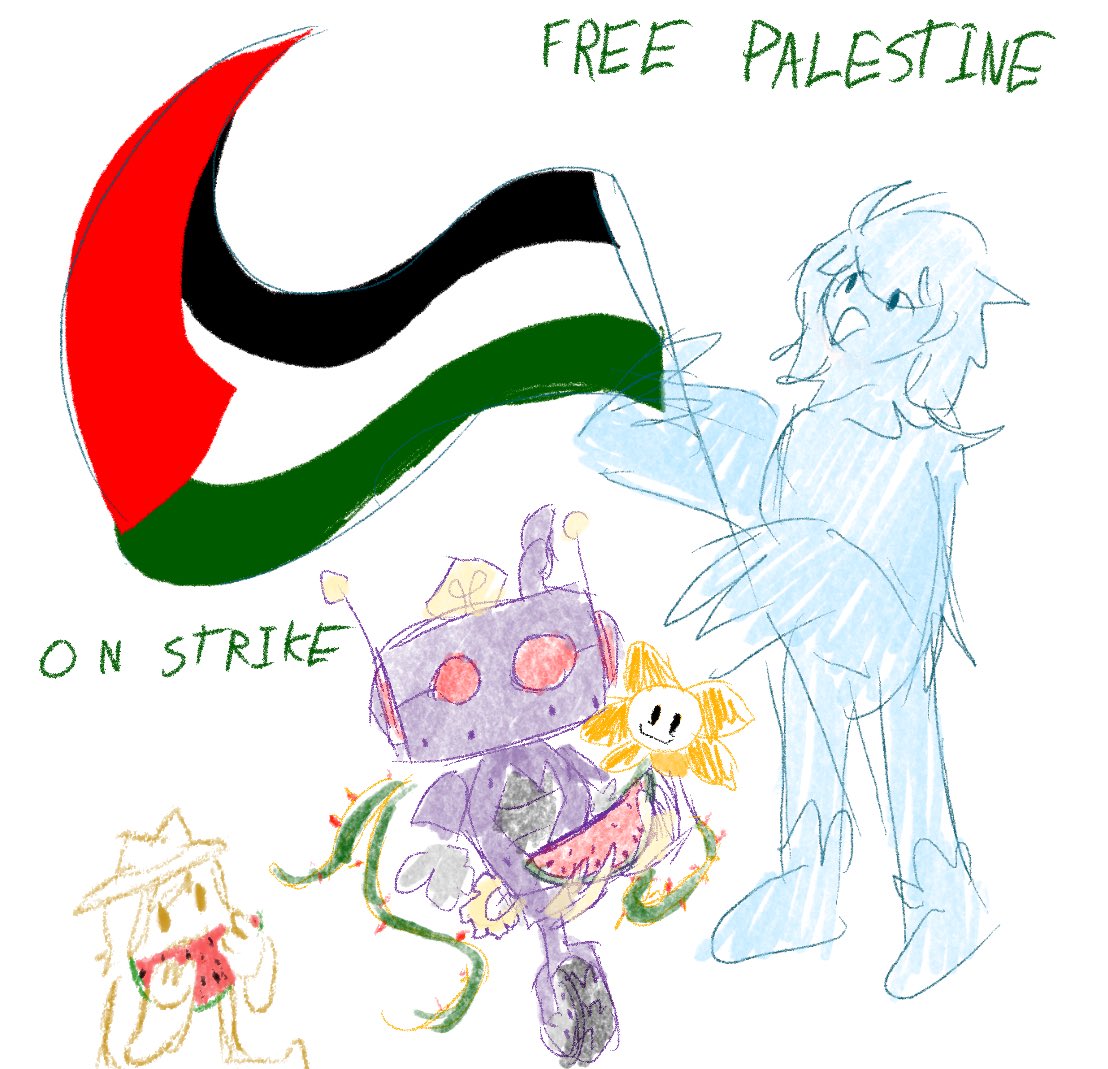 Claire_DeLoon's tweet photo. Joining the artist strike. Won’t be posting more art for a bit.
Don’t be silent.🇵🇸
#freepalestine #undertale #undertaleyellow #martlet #flowey #cloveruty #axis014 #axisuty https://t.co/wI0PsxgARf