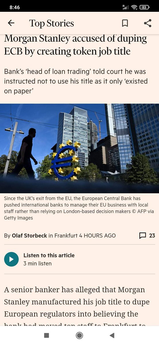maltaway_mw's tweet image. 1/ From #tokenmoney to #tokenJobTitle, bank embarrassing 
The banker joined #MorganStanley in Frankfurt in April 2021 on a salary of €375,000 plus bonus. He was made an executive director, the rank below managing director, and formally given the title of “head of loan trading”