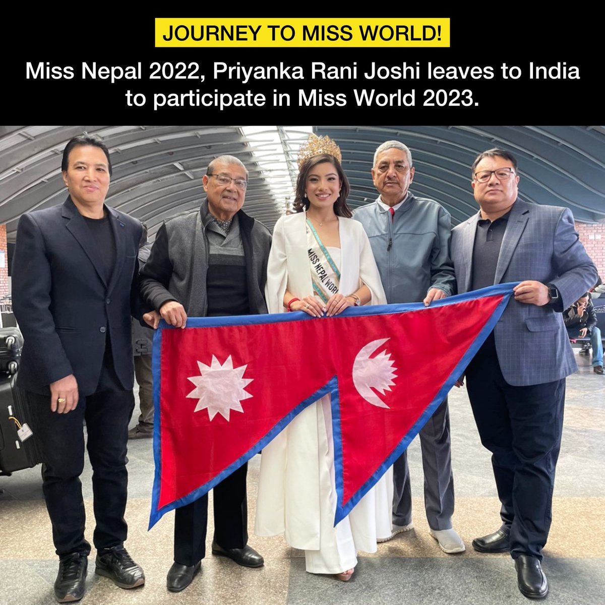 Miss Nepal 2022, Priyanka Rani Joshi, has left for India to participate in Miss World 2023. This year’s Miss World is being held in India from Feb 18 to March 9. 

Best wishes 🌟 

Photos: Miss Nepal Hidden Treasure 
#missworld #missnepal #beautypageant #nonextquestion