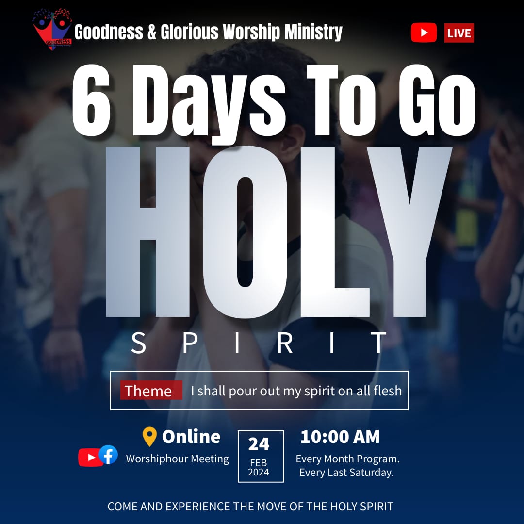 Happy Sunday People 

People of God join Us 
On 24th Feb when we are going to talk about the HOLY SPIRIT.

ONLINE 
FACEBOOK HANDLE:
 *Worshiphour Meeting* 

Help to repost 
God bless you in Jesus Name.