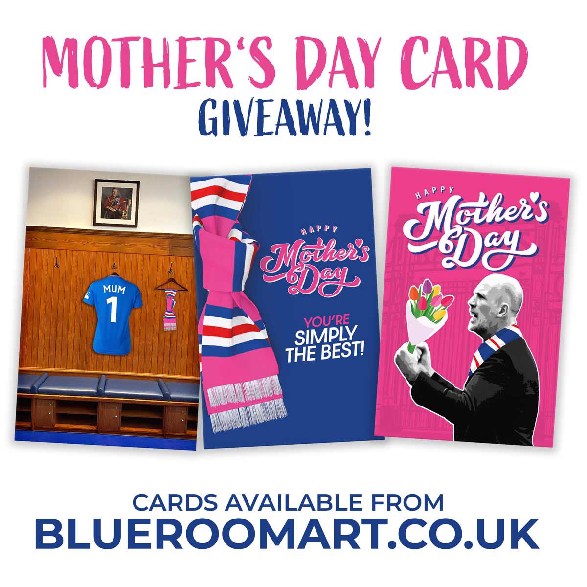 🇬🇧 MOTHER’S DAY CARD GIVEAWAY 💙 ⚽️ Each time RANGERS score against St Johnstone today we’ll giveaway the Mother’s Day card of your choice from blueroomart.co.uk ▶️ Simply LIKE and REPOST to enter. 🔵⚪️🔴 One winner picked at random each time Rangers score! #RangersFC