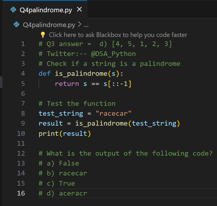 DSA_Python's tweet image. 🚀 Day 4 of #100DaysOfDSAChallenge! Today's topic: Arrays and Strings. Let's dive into a classic problem: 📝 Question: #CheckPalindrome
#DSA #Arrays #Strings #Python #CodingChallenge #Programming #Algorithm #DataStructures #TechTrends #LearnToCode