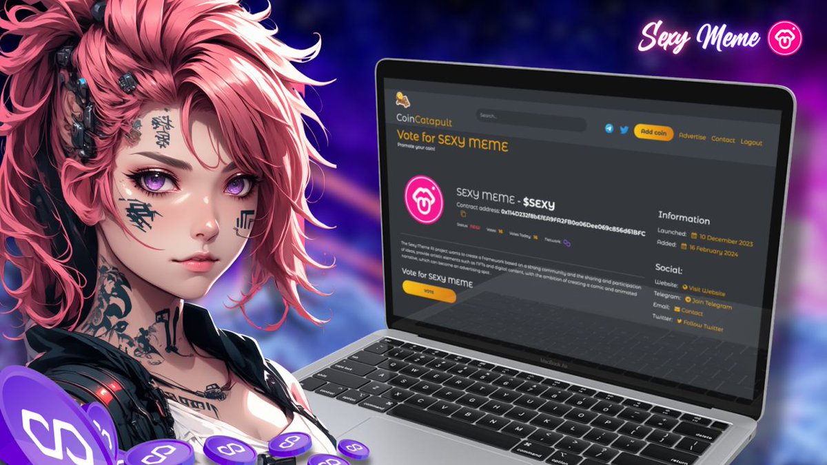 SexyMemeAI1's tweet photo. 🚀 Exciting news! Our beloved $SEXY coin has just been listed on CoinCatapult! 🎉 Join us in celebrating this milestone and show your support by voting for us. Let's take $SEXY to new heights together! 💪 

#SexyMemeAI #Polygon #ToTheMoon #Crypto #Sexy #100X #1000X #CoinCatapult https://t.co/UOjDBdd3zN