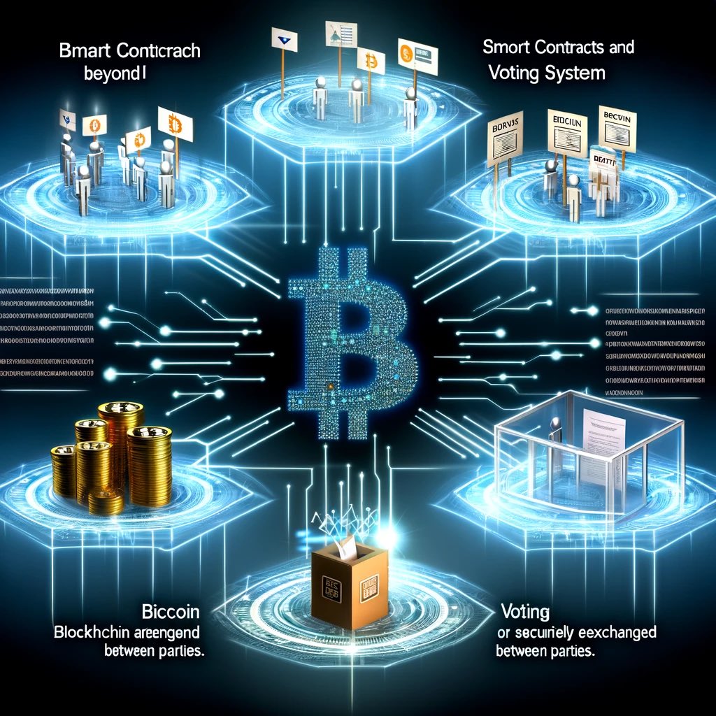 Walking1455's tweet image. Bitcoin’s blockchain supports not just digital currency but also has potential for applications like smart contracts and voting systems. #SmartContracts #BlockchainUses #DigitalInnovation #BTC #TechFuture