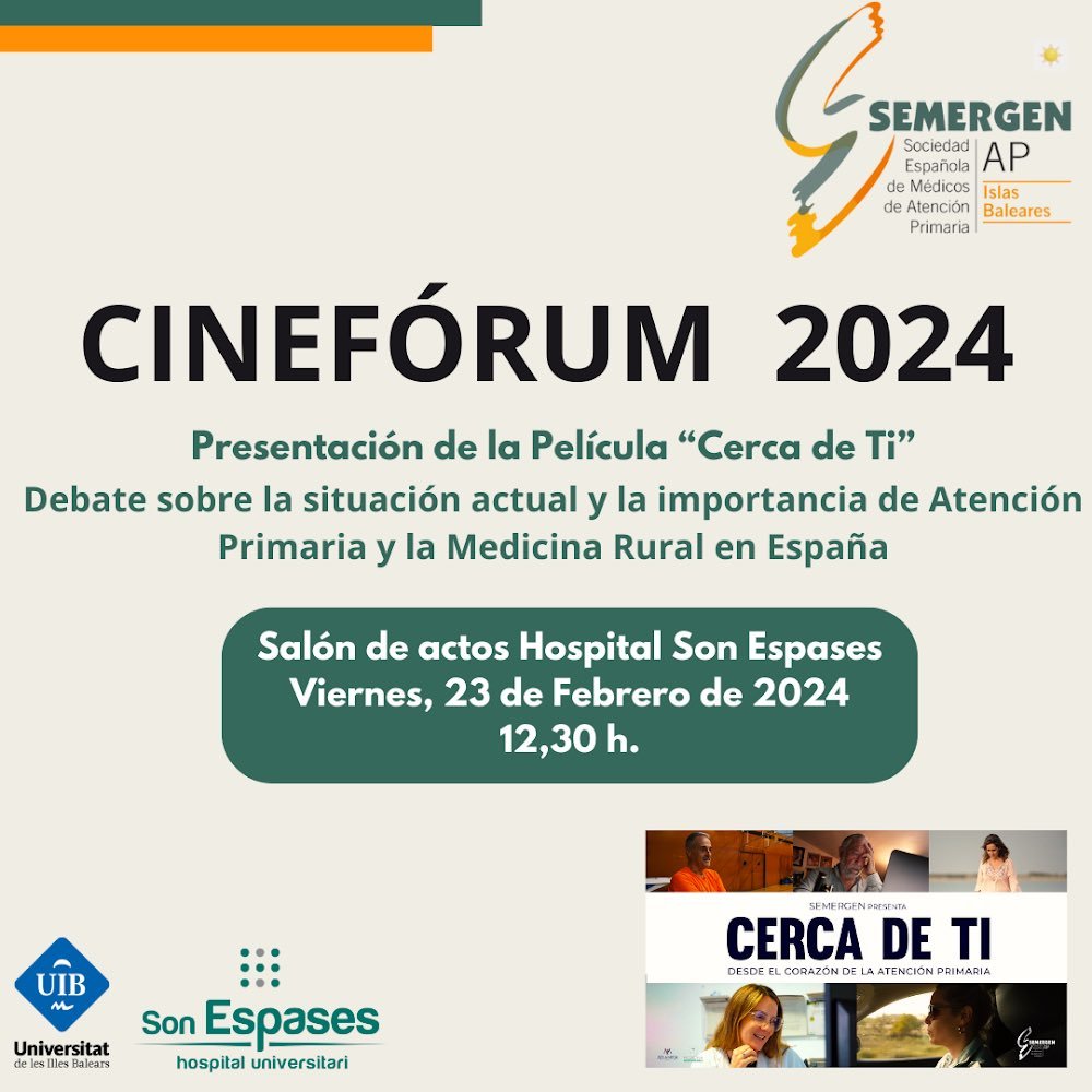 SEMERGENap's tweet photo. Los estudiantes de @fmedicinauib asistirán a la proyección de la película #CercadeTi de SEMERGEN para conocer más de cerca la práctica clínica y la vida de un médico de familia en Atención Primaria.
Viernes 23 FEB en @SonEspases #CercadeTiAP @anamoya48 @Juan_PeiroM @ibsemergen https://t.co/ddkSd0roS3