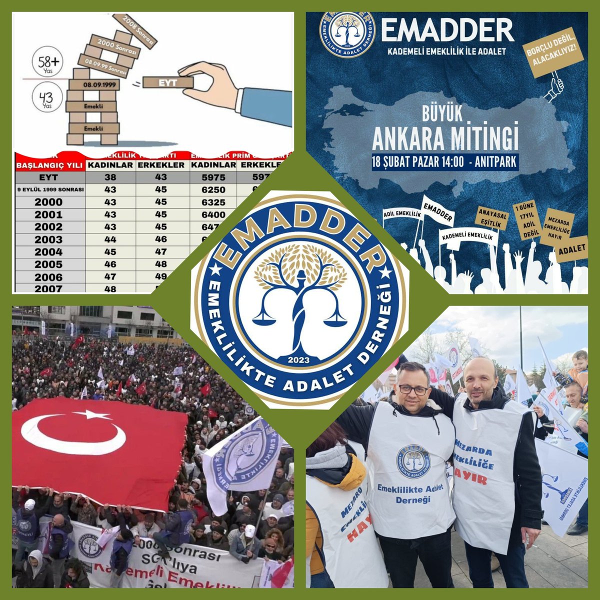taghaberler's tweet photo. (#KademeliEmeklilikAnkarada)
(EMAD-DER🧿)

Twitterdaki bu başlıklar; 2000 yılı ve sonrası SGK girişi olanlar tarafından oluşturulmuştur.

Kademeli emeklilik konusunda seslerini duyurmak isteyenler bugün Ankara'da toplanıyor. https://t.co/AVQRAvMAEa