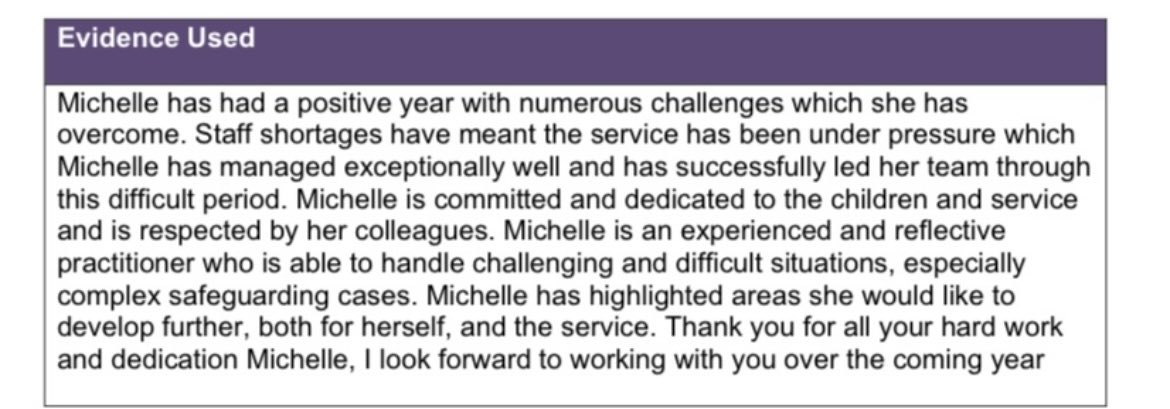 My appraisal before reporting sexual assault at work in #NHS. Once I reported, I was on “leave” for almost 8 years then seconded to #NHSE and less than a year later lost my job. I have been told to look for a job outside the NHS. ⁦@rogerkline⁩ ⁦@AnnKeen11⁩ ⁦