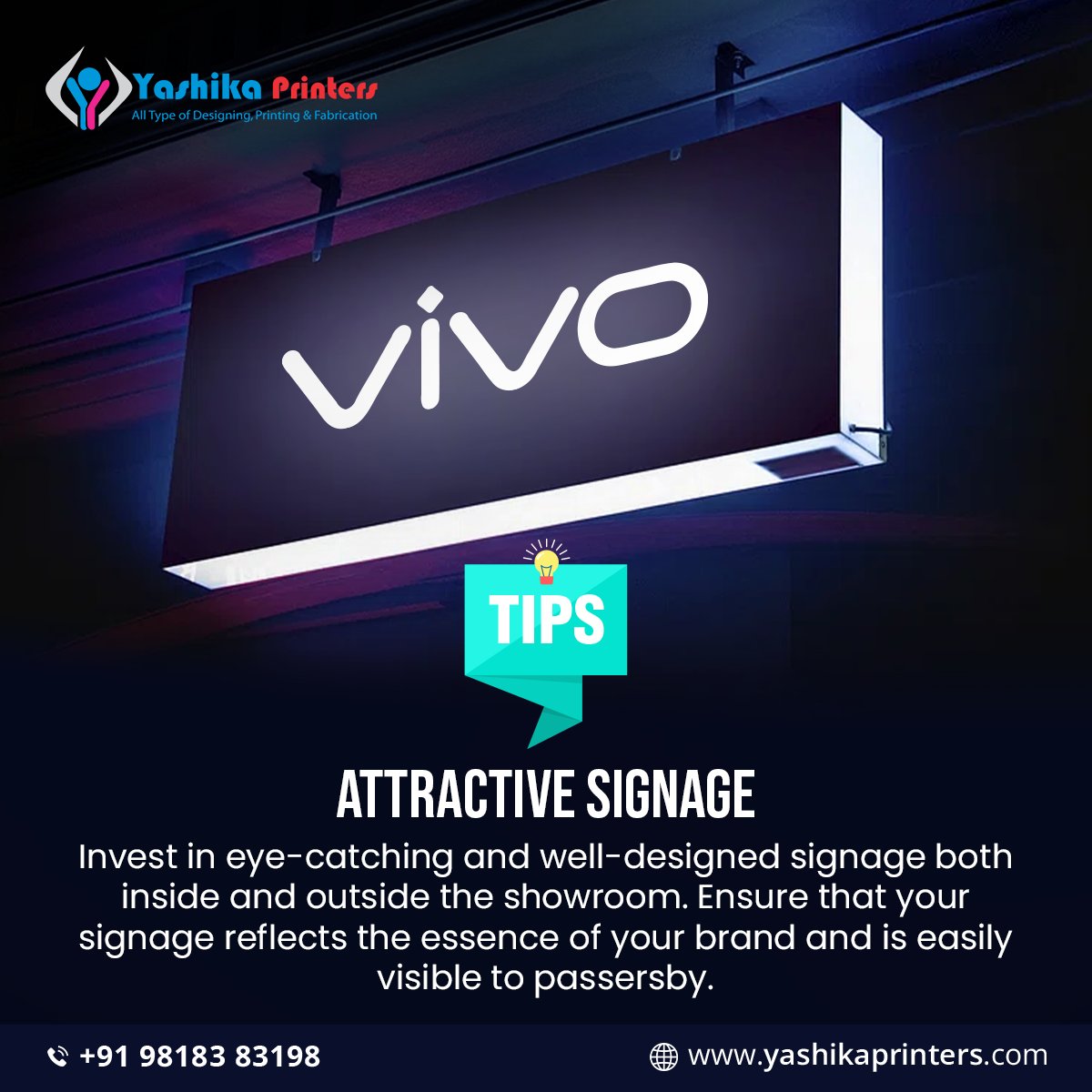 YashikaPrinters's tweet image. Enhance your brand presence with our captivating signage solutions! From sleek indoor displays to eye-catching outdoor signage, Yashika Printers crafts designs that make a statement.
For more information visit- yashikaprinters.com
#yashikaprinters #signboard #signboarddesign