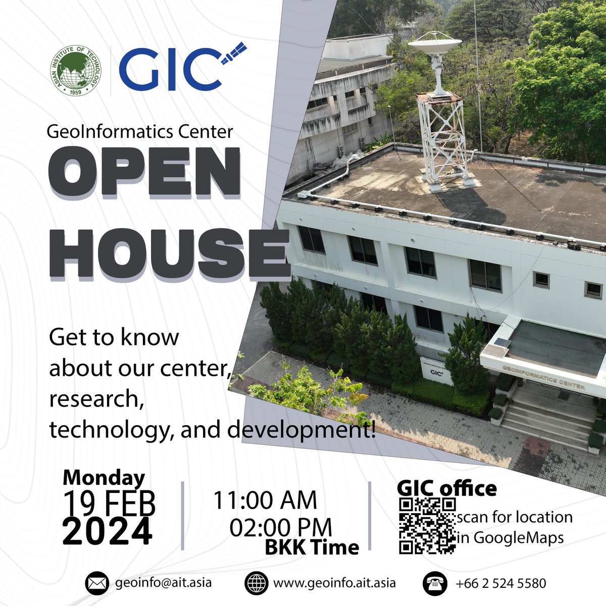 gicait's tweet photo. Planning to stretch out and learn something from #geospatial thoughts for your Monday?

Come to our mini open house tomorrow on:

📅Monday, 19th February 2024
🕚11:00 to 14:00 hrs
 📍GIC Office, AIT, Pathum Thani

Everyone is welcomed! https://t.co/1AzDw3xGe5