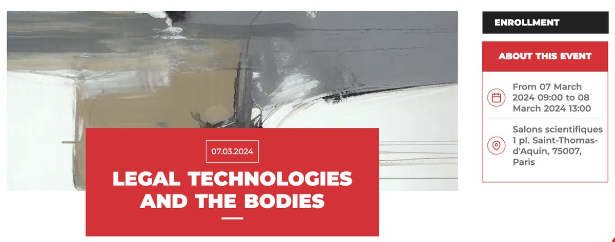 📢On 7 & 8 March, we will be hosting a conference on 'Legal Technologies and the Bodies' @sciencespo Law School. The programme is available here: drive.google.com/file/d/1m62X4K….❗️Spots are limited ➡️register here: sciencespo.fr/ecole-droit/en…