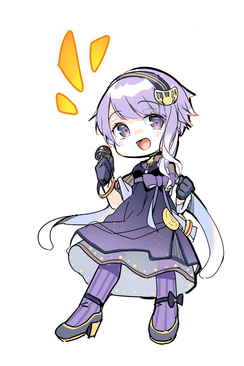 yuzuki yukari 1girl dress solo purple hair microphone holding microphone gloves  illustration images