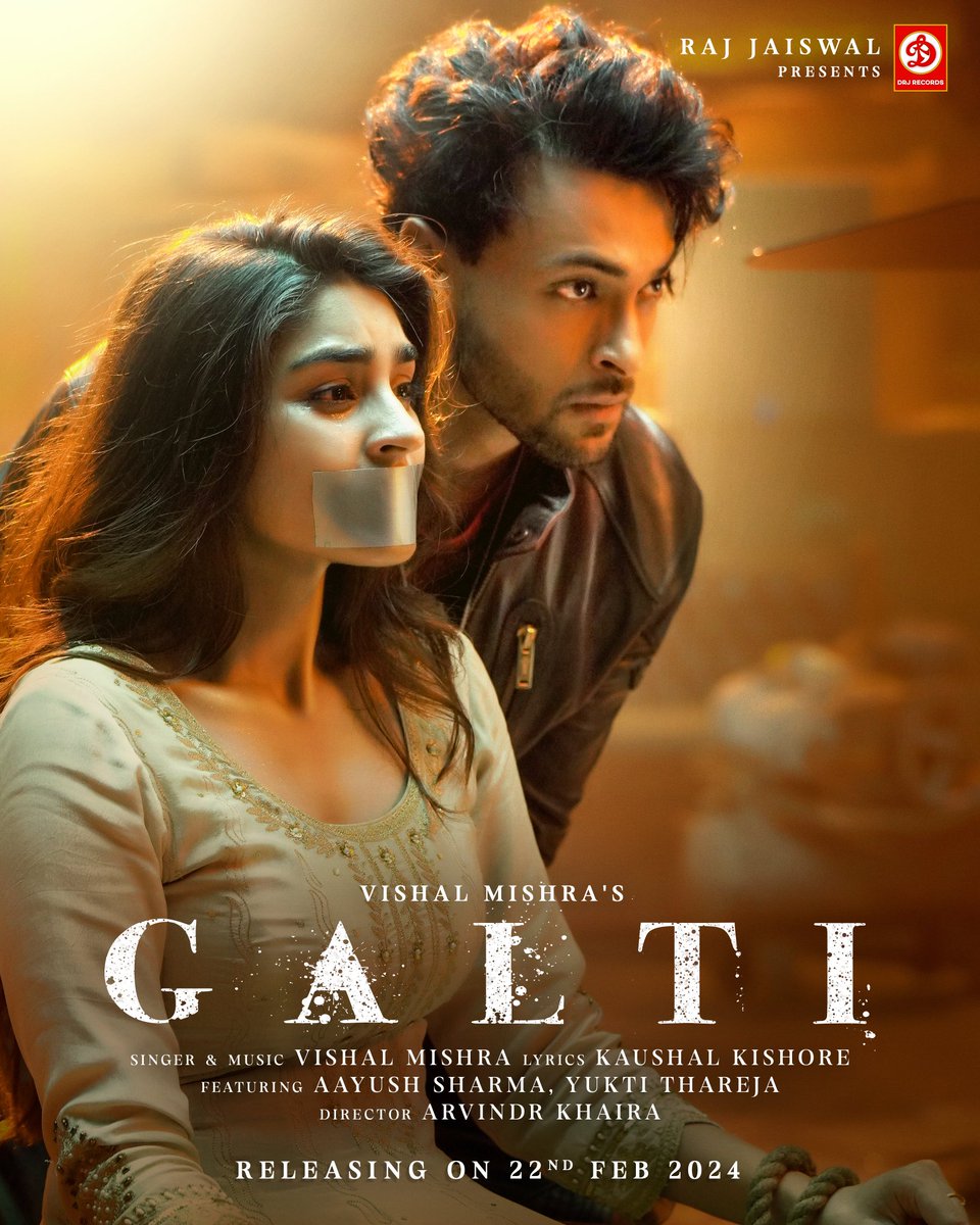 DRJ Records & Raj Jaiswal Presents Vishal Mishra's 'Galti', Releasing this February 22nd only on @drjrecords Official YouTube Channel. Featuring: Aayush Sharma & Yukti Thareja, Singer & Music : Vishal Mishra, Lyrics : Kaushal Kishore Director : Arvindr Khaira