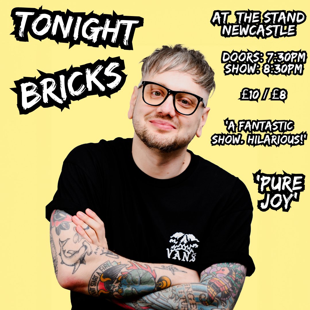 TONIGHT!!! Recording my new show Bricks at @standnewcastle. A daft show about being a step-parent that's got some stupidly earnest bits in, drawings, LOADS of laughs and right good fun. Tickets from The Stand's website if you wanna come!