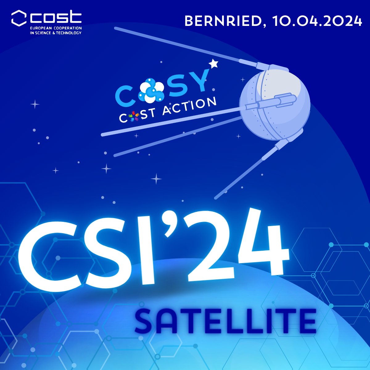 COSY_Action's tweet photo. Join us at the @COSY_Action Satellite Meeting of the Cluster-Surface Interaction-2024 (CSI-2024) Conference! 🛰
📍Bernried, Germany
🗓️April 10th, 2024
🌐For more details visit the website: https://t.co/BLxzA6h4UT
#COSYscience #CSI24 @COSTprogramme https://t.co/s2hjuy51Fg