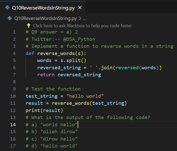 DSA_Python's tweet image. 🚀 Day 10 of #100DaysOfDSAChallenge! Today's topic: Arrays and Strings. Let's work on reversing words in a string: 📝 Question: #ReverseWordsInString
#DSA #Arrays #Strings #Python #CodingChallenge #Programming #Algorithm #DataStructures #TechTrends #LearnToCode