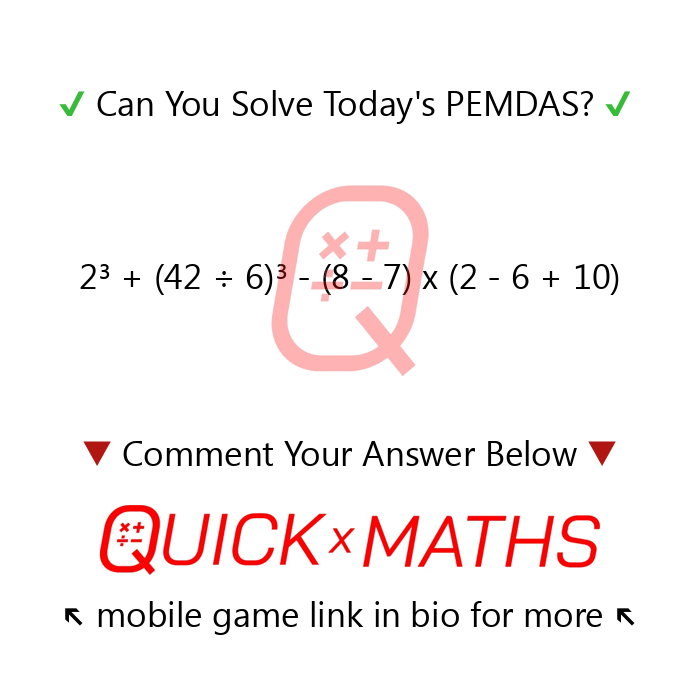 QuickMathDaily's tweet photo. Quick! Can You Solve? 🧠
We’ll reply with the correct answer before tomorrow's! ✅
If you like this Problem, but want more of a Challenge - Go Test Your Skills in Daily Quick Math Games via our app 📲🆚🏆↖️ #PEMDAS #mathquiz #mathproblem #mathgame #mathtest #mathapp #brainquiz https://t.co/lNp1MgUoiW