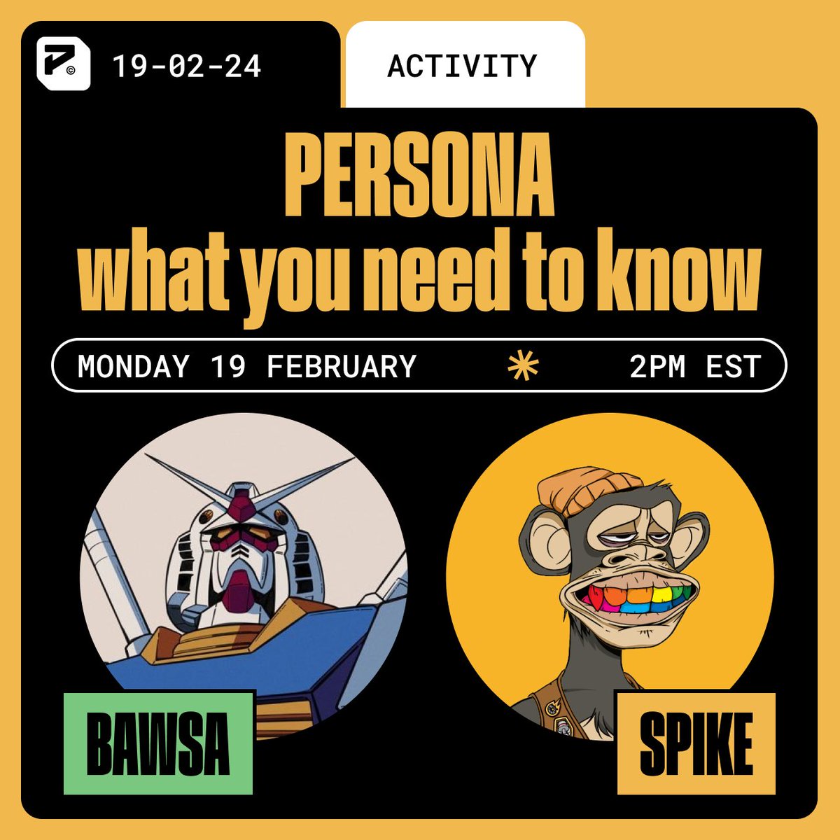 Join us tomorrow to get all the info you need about Persona!

⏰ Feb 19th, 2pm EST

Set reminders below 👇