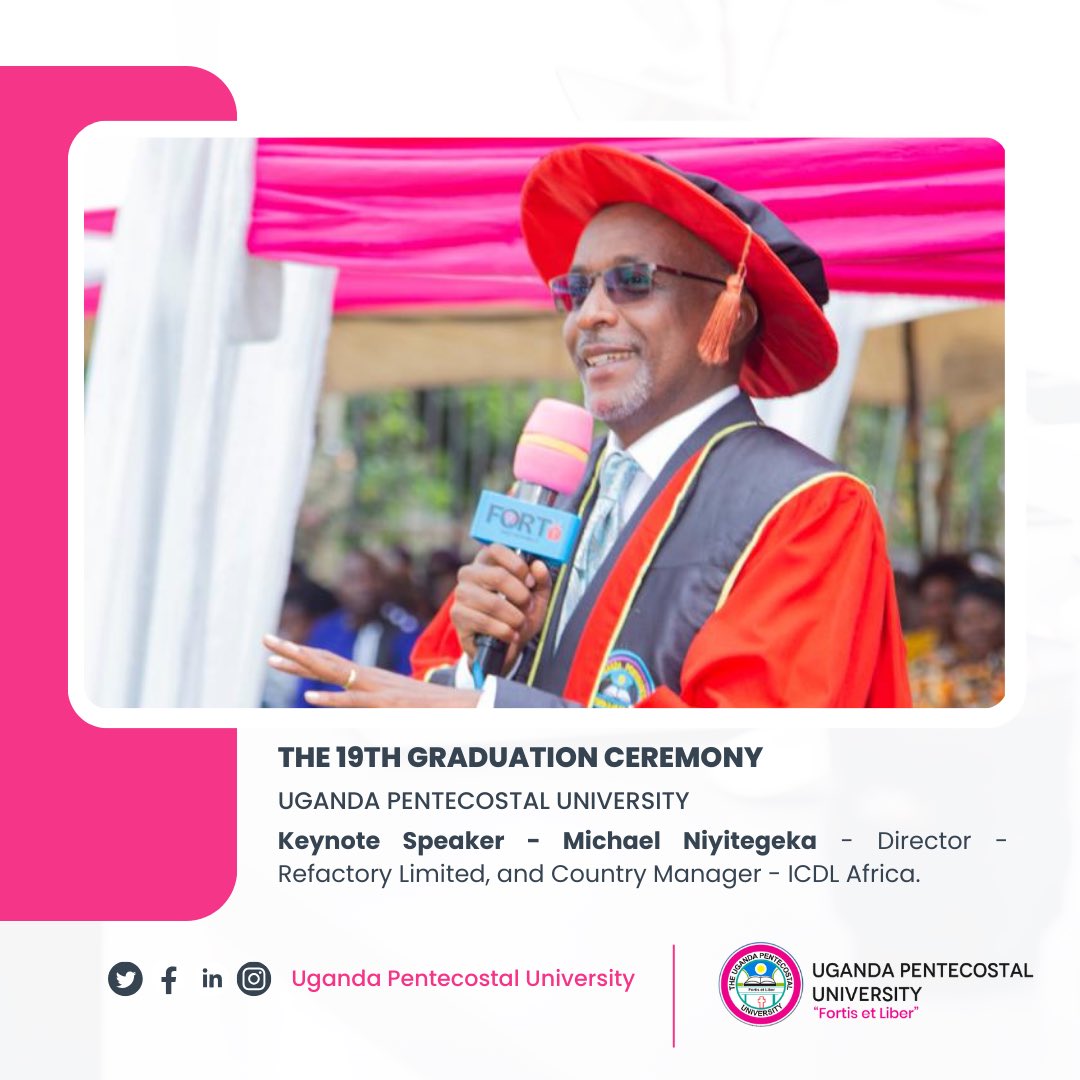 UPU_Uganda's tweet photo. Thank you to our key note speaker Mr. Michael Niyitegeka @niyimic for educating our graduates on the need to stay hungry and take charge of their destinies. We are truly grateful for your presence at our 19th Graduation Ceremony. https://t.co/hFt5FnwCE5