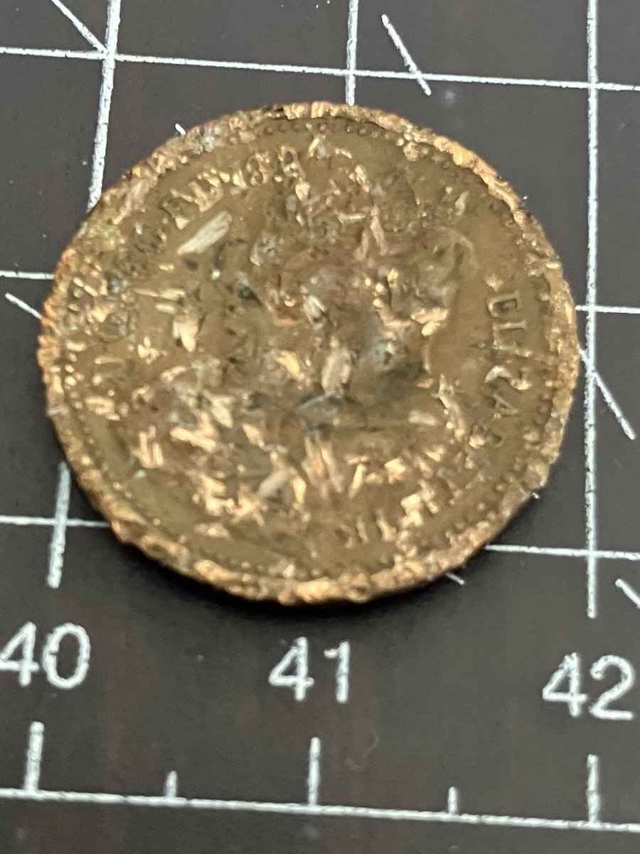 Street_Treasure's tweet photo. A very mangled 1p coin #penny #1p https://t.co/OoYYWLBSji