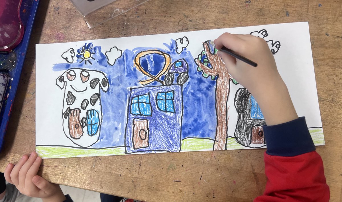 Rteest4u's tweet photo. The finished pieces are so good! Inspired by the book “The Big Orange Splot” Kay were tasked w/thinking outside the box &amp; designing 3 houses. 1 for themselves,1 for a family member &amp; 1 for a friend or pet The stories that went with each are amazing!#cobbartrocks @bellsferryelem https://t.co/1t1duwTgon