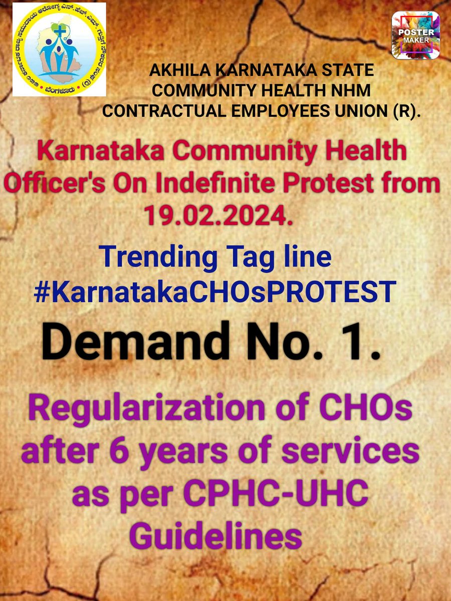 ShindeKhandesh's tweet photo. 2 .#KarnatakaCHOsPROTEST
                   Breaking News
Karnataka Community Health Officer's plan Indefinite Protest From 19/02/2024 to fulfill
CHOs Cadre Rightful Demands .
@PMOIndia @mansukhmandviya @CMofKarnataka @dineshgrao @DHFWKA @Comm_dhfwka @DKShivakumar @MoHFW_INDIA https://t.co/8cWncS9mP0