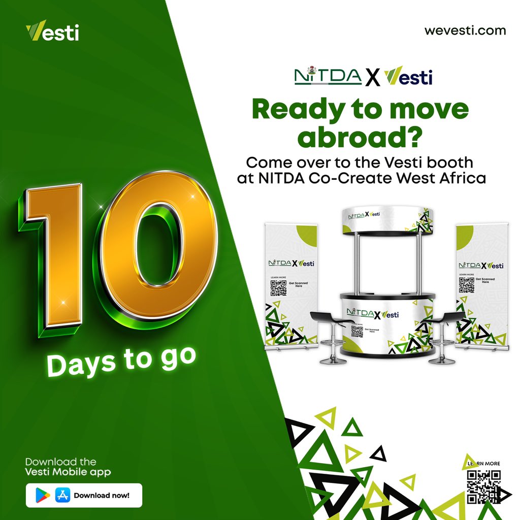 VestiOfficial's tweet photo. Excitement building! 
We’re just 10 days away from an epic collaboration event with @nitdanigeria !
Get ready for a fusion of innovation, insightful discussions, and game-changing connections. The countdown begins today! 
#collaborationcountdown #migrationfintech #fintech #nitda https://t.co/vNq5KVxnW6