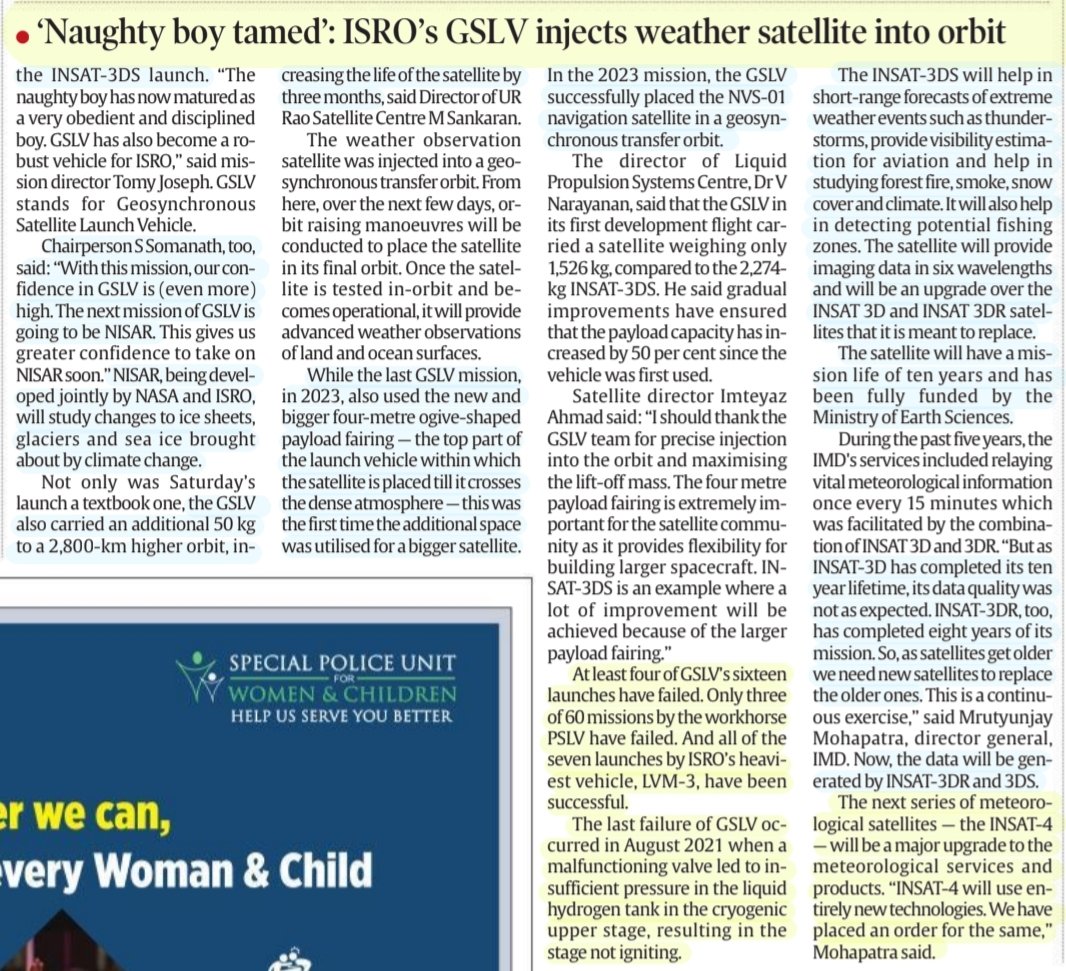 imRavikantYadav's tweet photo. #GSLV -#NaughtyBoy
'Naughty boy' tamed:GSLV injects Weater Satellite into Orbit
Boost for #ISRO Ahead of Earth Observation #satellite launch
#INSAT3DS #INSAT3DSMission
#Weather #Forecast
#GSLVF14
#NISAR #ISRO #NASA
#PSLV #LMV
#INSAT4
#Meteorology
#UPSC
Source: IE & TH https://t.co/aQgxitIFsp