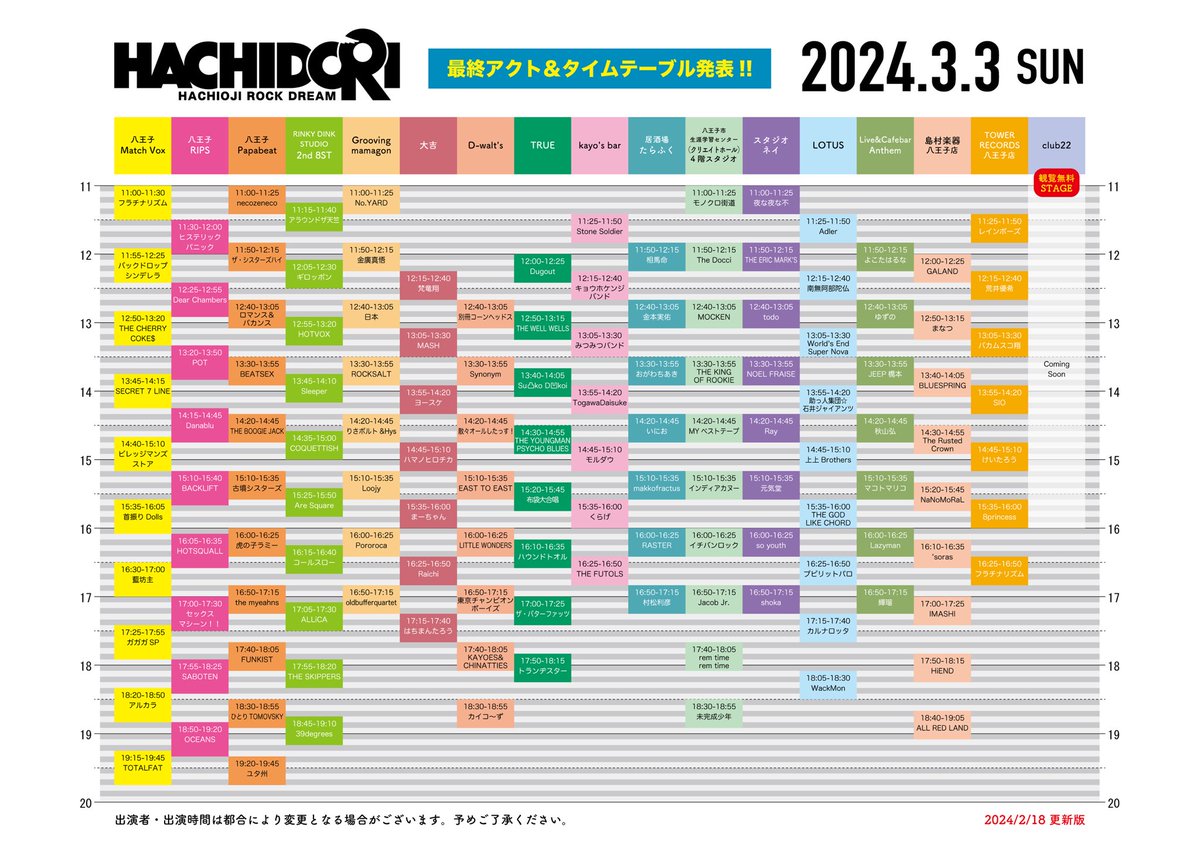 maekawarakunio's tweet photo. 2024.3/3(日)
HACHIDORI2024
-HACHIOJI ROCK DREAM-

open10:00/start11:00
前売¥3000/当日¥3500
official HP:https://t.co/GPl83GyNvE

ギロッポンは
RINKYDINKSTUDIO 2nd8ST
12:05-12:30 https://t.co/YmWQwJP8lp