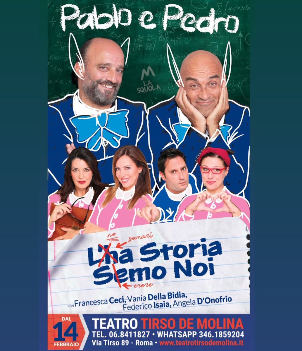 Vi aspetto al Teatro Tirso de Molina (Roma) per un nuovo divertentissimo spettacolo insieme a Pablo e Pedro! Viva il teatro!! 🎭