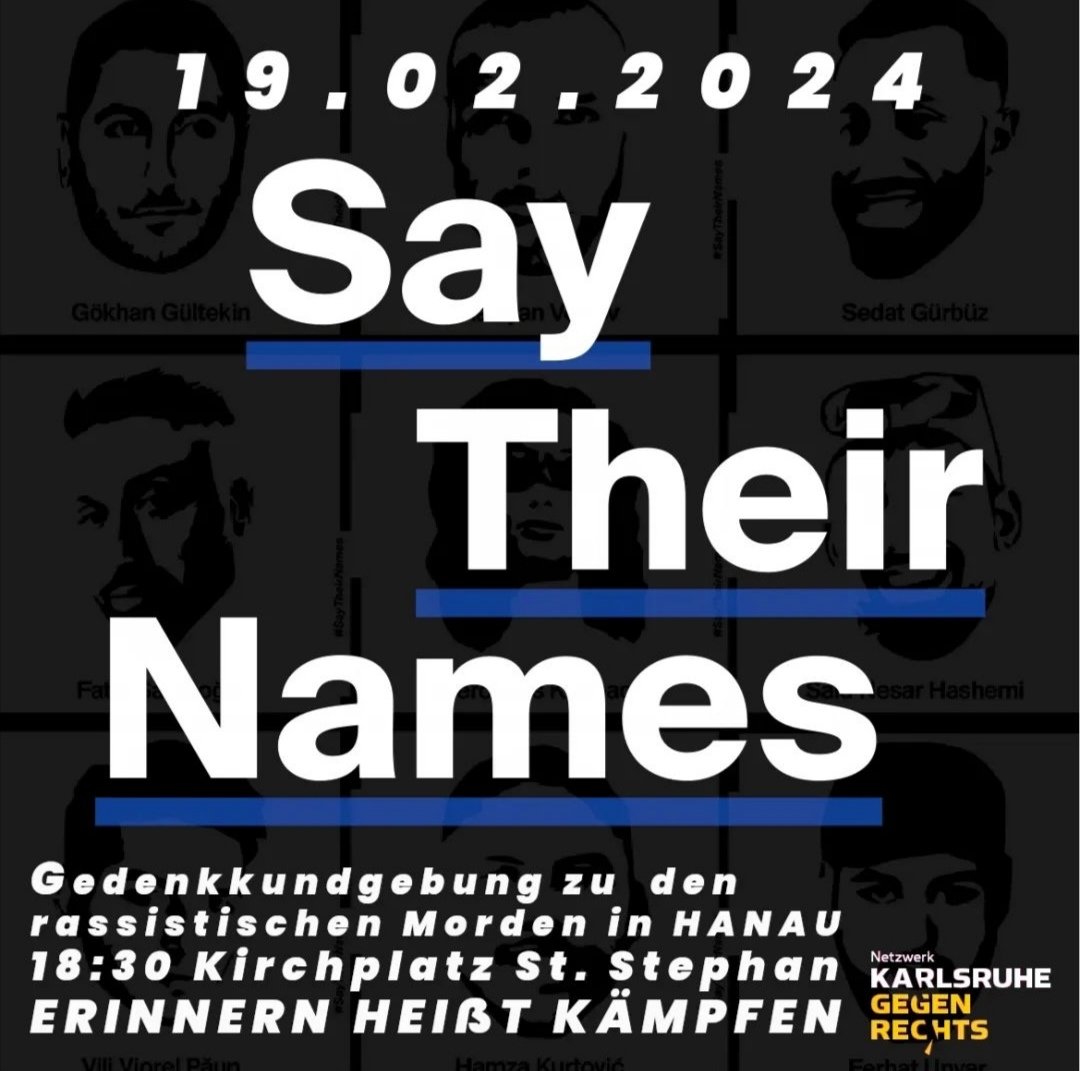 Kommt morgen zum 18:30 zur Gedenkkundgebung! 
#Hanau #erinnernheißtkämpfen #saytheirnames #rassismustötet