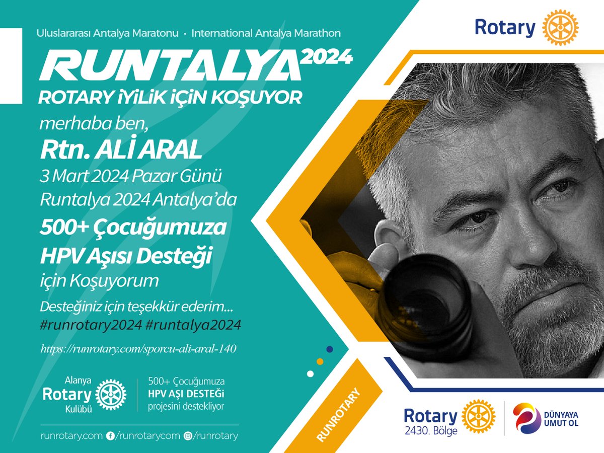 Runrotarycom's tweet photo. merhaba, ben Rtn. ALİ ARAL,
ben de #runrotary projesinde 500+ Çocuğumuza HPV AŞISI DESTEĞİ için koşuyorum. Destekleriniz için teşekkür ederim.
Bağışlarınız için: https://t.co/Lk3UysLsYk
#runrotary2024 #runtalya2024 #runtalya #rotary #yarış #koşu #maraton #uluslararası #2430bölge https://t.co/asjsTaDLtR