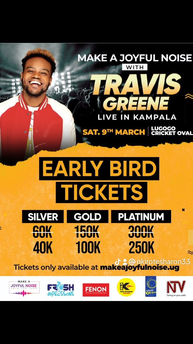 Get ready to groove to the beats and feel the music in your soul! We're bringing the ultimate concert experience to town, and you're invited! 🎶🎉 GetYourTickets

#TravisGreeneLiveInKampala
#MakeAJoyfulNoise
#RoyalArmyUganda