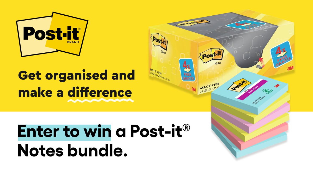 WIN a pack of 20 original Post-it Notes & our Cosmic Colour Collection pack of 6 Post-it Notes🌈 How to enter: Tag us and tell us what you love using Post-it notes for? Entries closes midnight 25.02.24. Terms apply. One winner will be picked at random after this date. Good luck