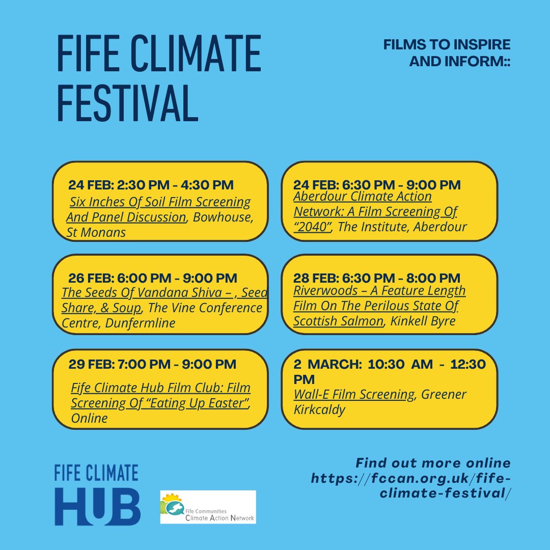 📷 Lights, camera, climate action! 📷 Join us at The Fife Climate Festival for an inspiring cinematic experience! Get ready to be informed, inspired, and empowered to take action. We have six films in venues across Fife. fccan.org.uk/fife-climate-f… #fifeclimatefestival