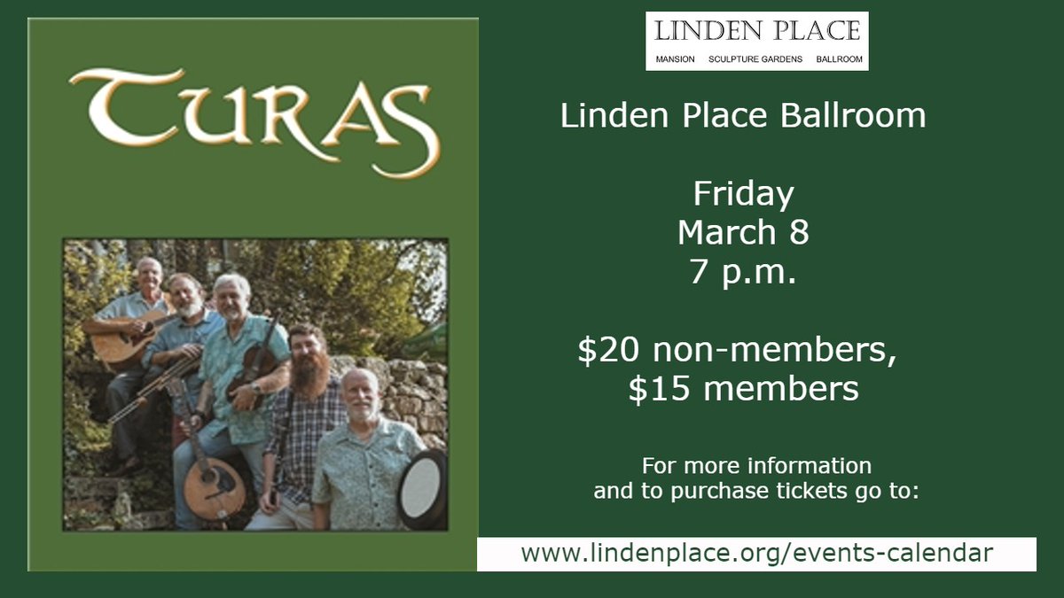 Mark your calendars for a concert of both traditional Irish and Celtic music .......as well as modern compositions. #Turas March 8th <a href="/lindenplace/">Linden Place Mansion</a> ...this event sells out every year!!!!  ☘❤  #Irish #Celtic #StPatrick #Music
eventbrite.com/e/an-evening-o…