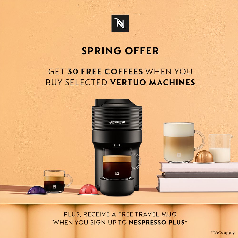 GilesElectrical's tweet photo. Purchase any selected Nespresso Vertuo coffee machine and enjoy 30 FREE coffees.
Plus, receive a free travel mug when you sign up to Nespresso Plus.
☕ https://t.co/97d3BPVT1t
#nespressovertuo #vertuopop #nespressopromo #nespressogift #capsulecoffee #coffeelovers #coffeetime https://t.co/1cv5qjPZ4H
