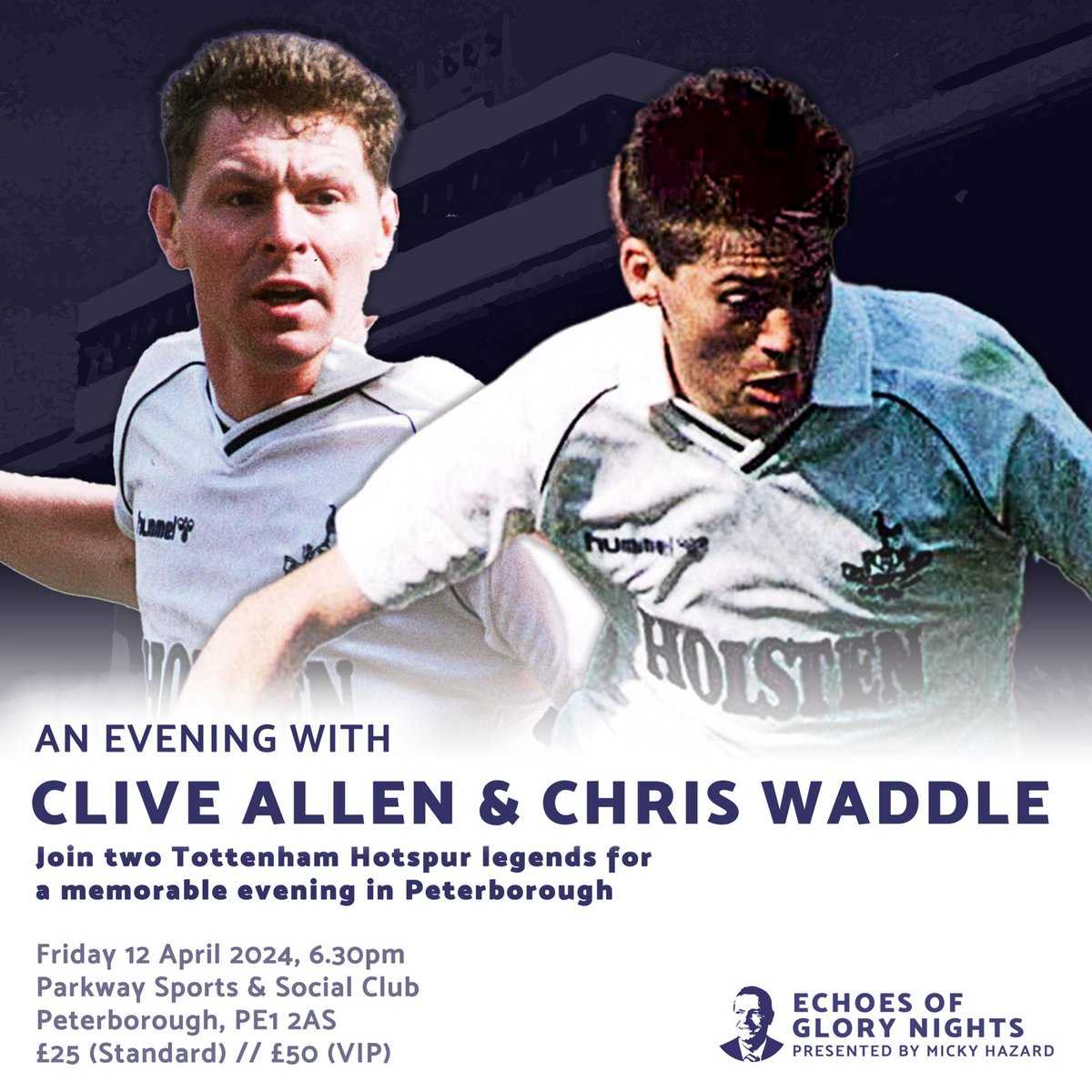 Hi guys A guy has just secured his table for our Legends night with @chriswaddle93 & @Clive_Allen9 It's gonna be a brilliant night of stories lots of laughs along with @1MickyHazard Q&A Raffle Auction of spurs memorabilia If your near Peterborough come along #COYS #legends