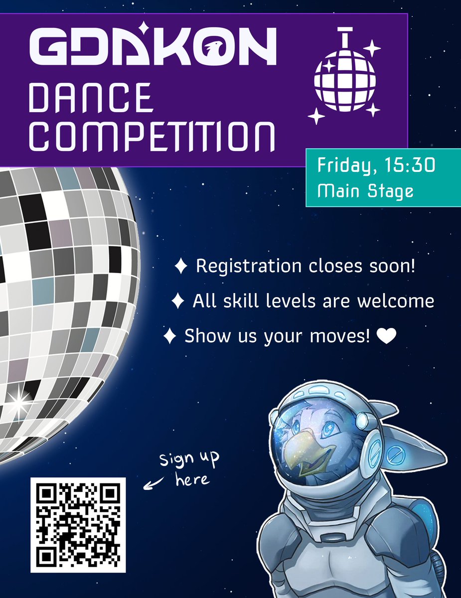 - Main Stage, Friday, 15:30 -

We're excited to annouce that Dance Competition is happening! 🎉
Come join the show!

❗️We still have a couple free dancer slots. Signups are here: forms.gle/p6Sc98axLzqwr9…