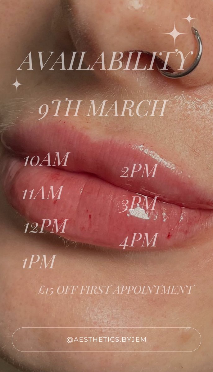 Availability for 9th March 🤩 instagram.com/aesthetics.byj…